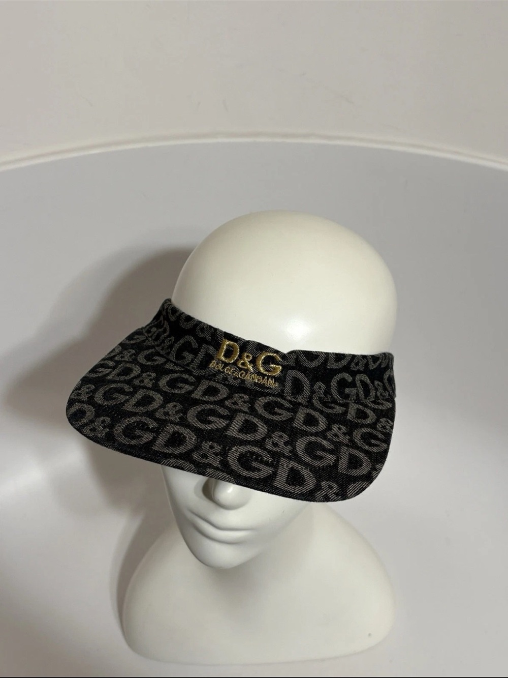 VTG Dolce & Gabbana Denim Blue Monogram Visor with Gold Logo